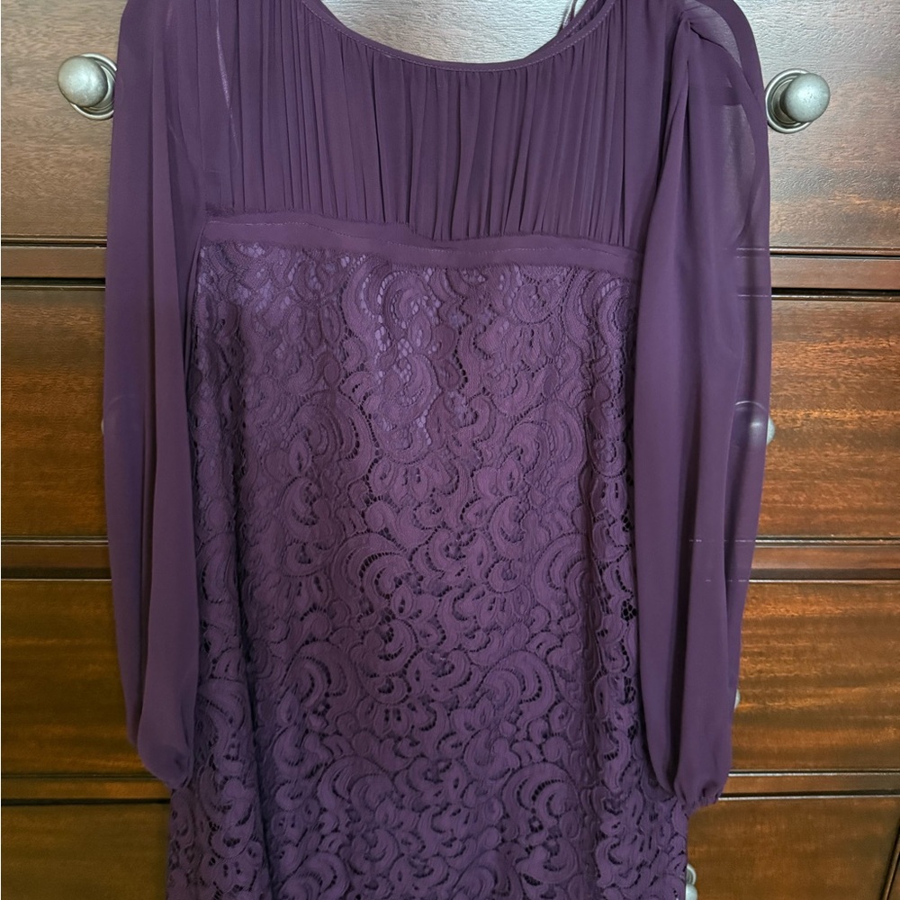 Just...Taylor Deep Purple Long Sleeve Lace Dress
